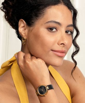 Women's Dimension Black Leather Strap Watch, 32mm