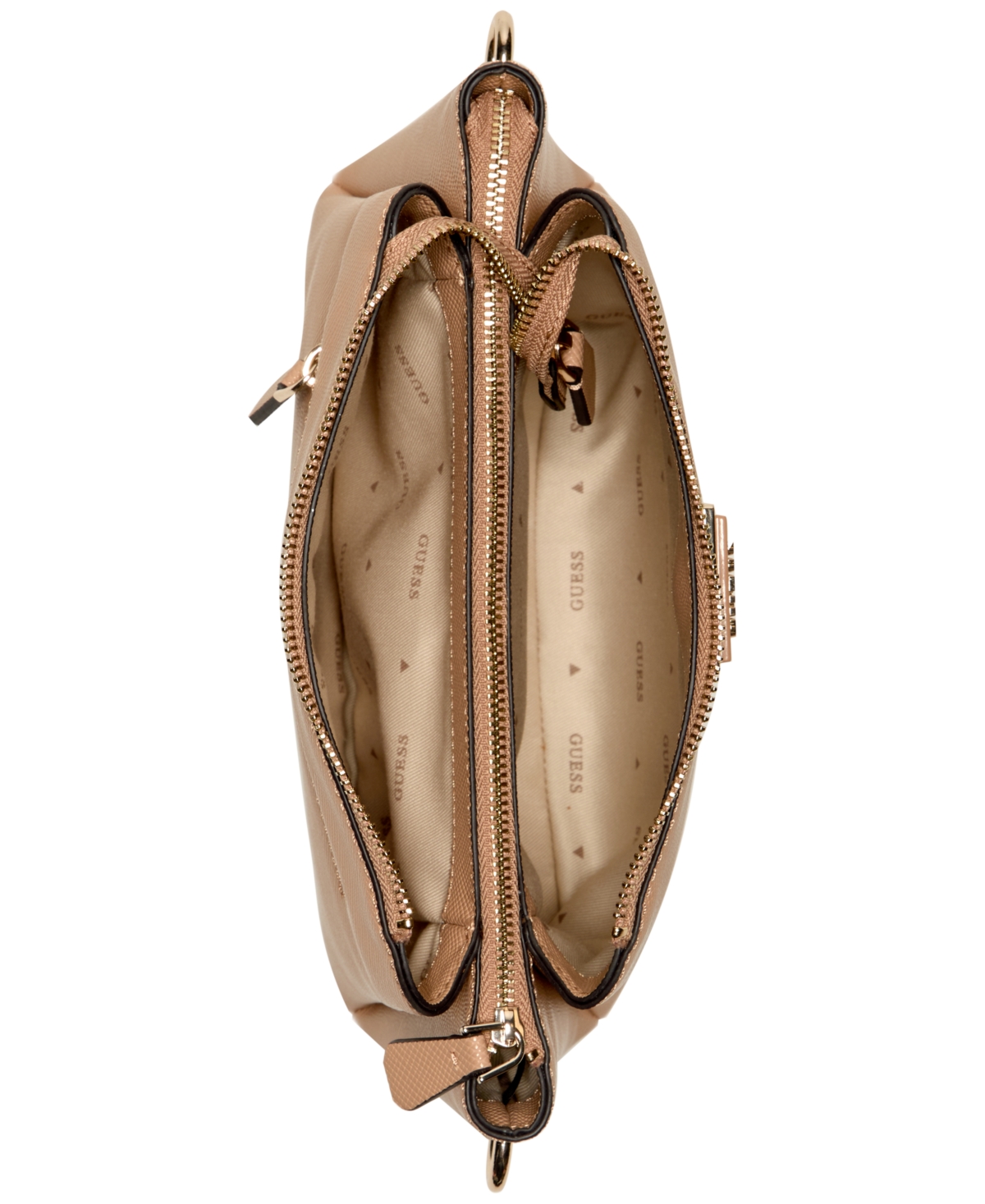 Shop Guess Noelle Triple Compartment Crossbody In Beige