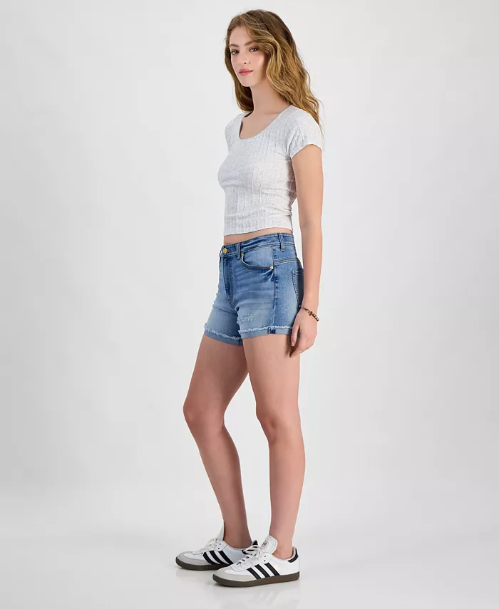 Juniors' 4" High-Rise Curvy Denim Shorts - thumbnail 7