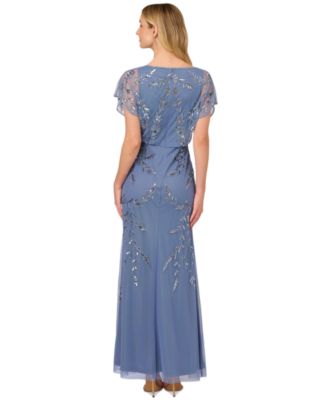 Papell Studio Women's Beaded Flutter-Sleeve Blouson Gown