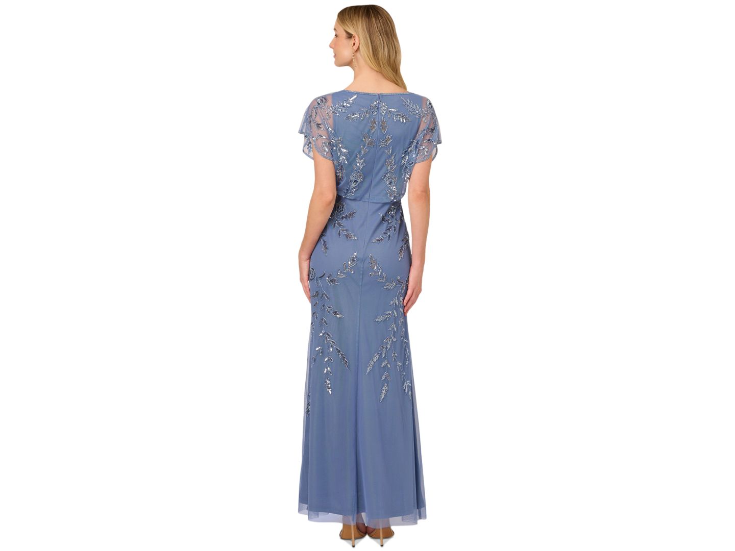 Женские платья Adrianna Papell Beaded Flutter-Sleeve Blouson Gown, цвет: Синий — фото 5