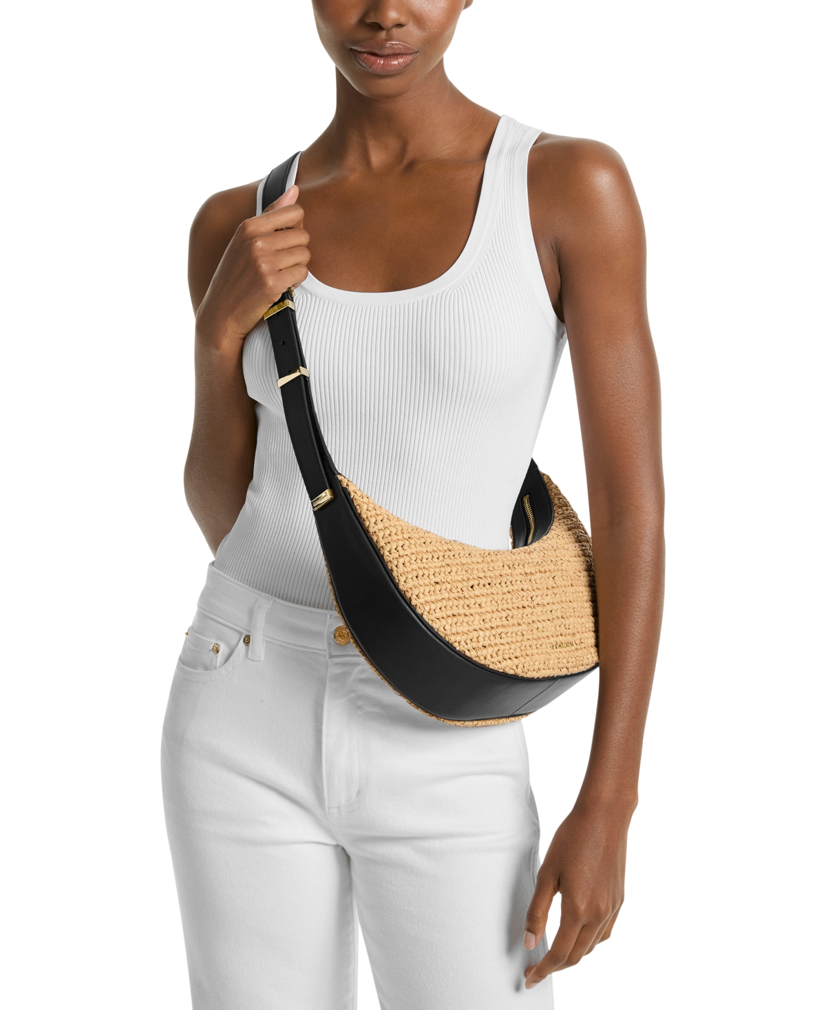 Michael Kors Michael  Avra Medium Convertible Sling Crossbody In Natural,black