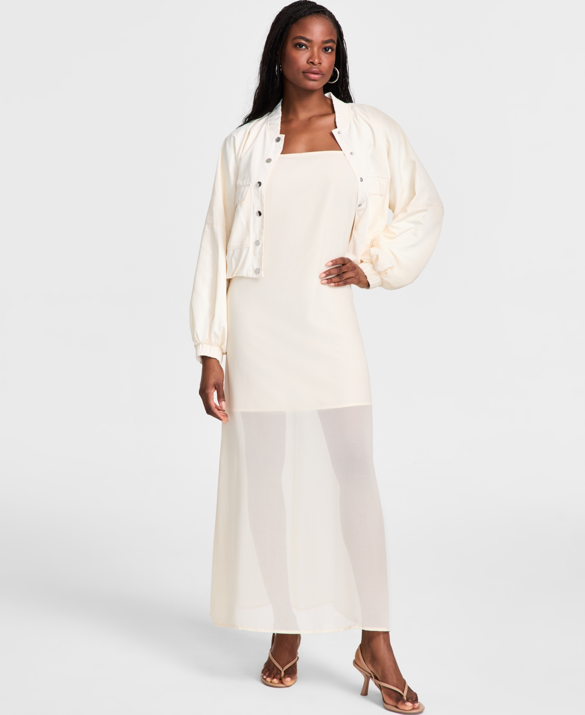 Bar Iii Women's Long-sleeve Bubble-hem Cargo Jacket, Exclusively At Macy's In Ivory Cloud