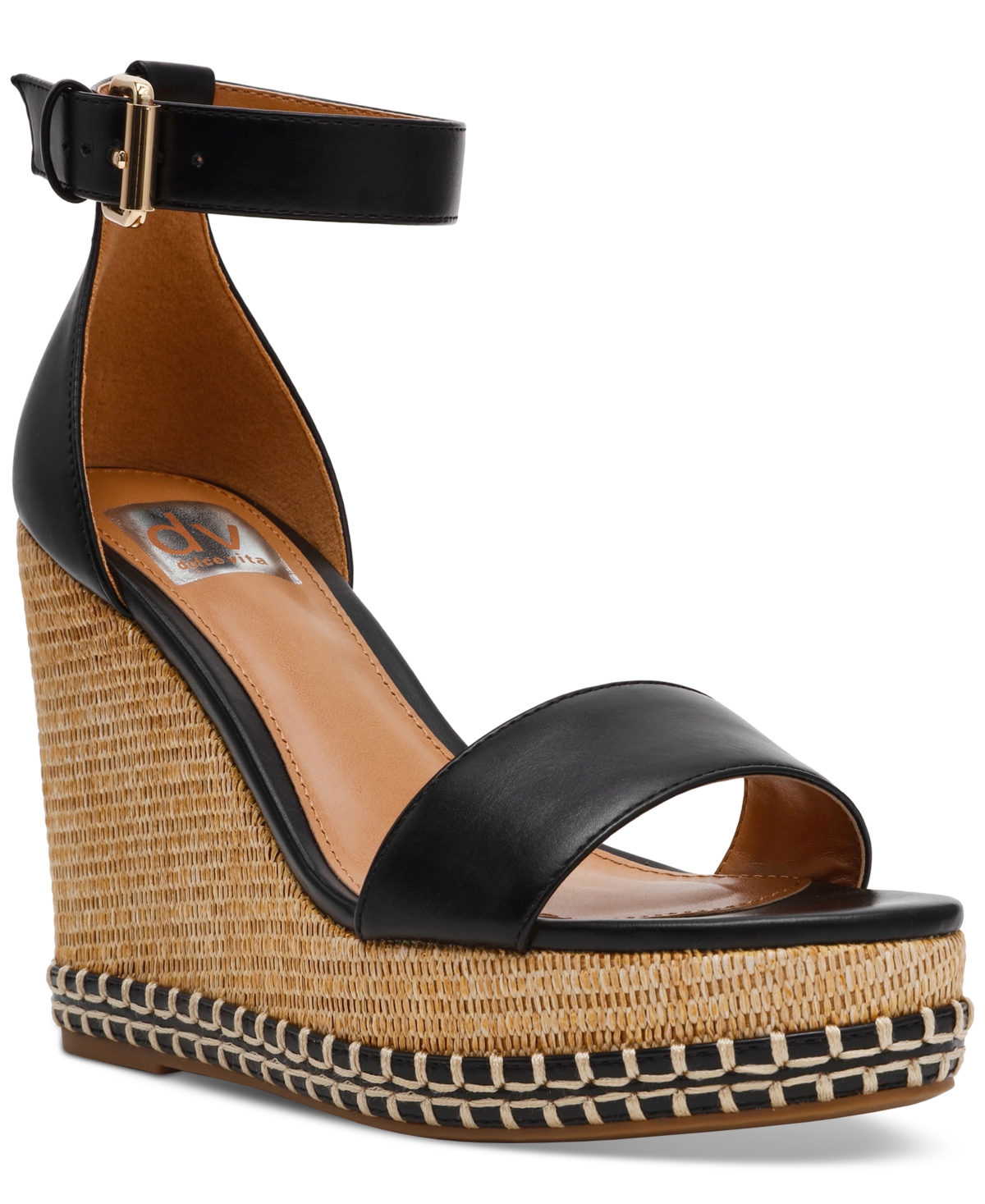 Dv Dolce Vita Women's Tammara Ankle-strap Platform Whipstitch Wedge Sandals In Black