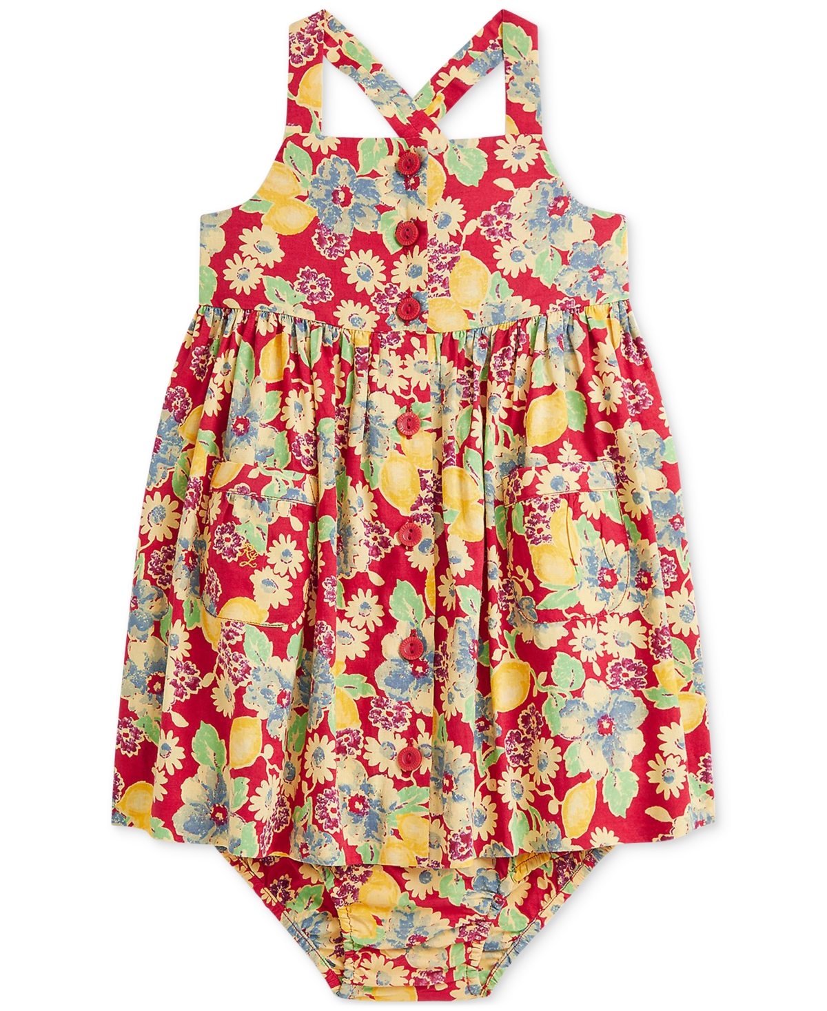 Polo Ralph Lauren Baby Floral Cotton Dress In Red