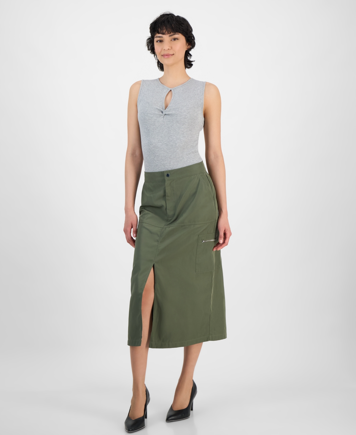 Bar Iii Women's Cargo Midi Skirt, Exclusively At Macy's In Dusty Olive