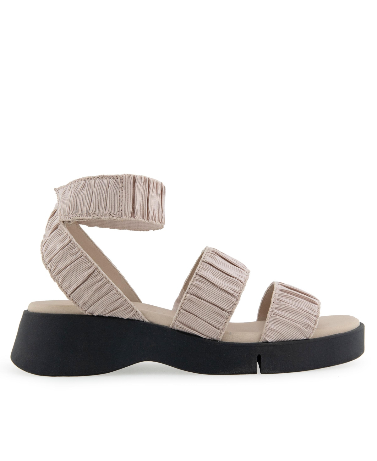 Shop Aerosoles Women's Fiona Round Toe Flatform Sandals In Stone Rouched Elastic Fabric
