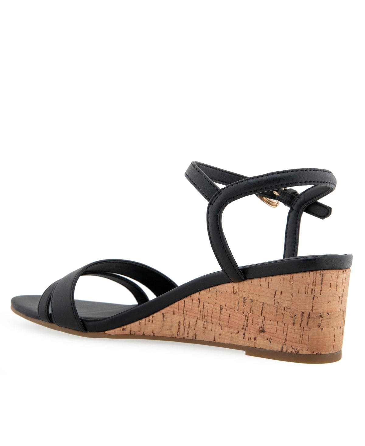 Shop Aerosoles Women's Witt Round Toe Wedge Sandals In Black Faux Leather,cork