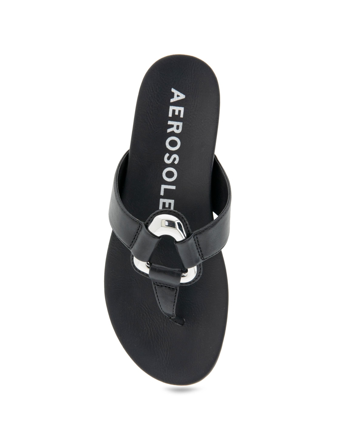Shop Aerosoles Women's Fallon Round Toe Thong Sandals In Black Faux Leather