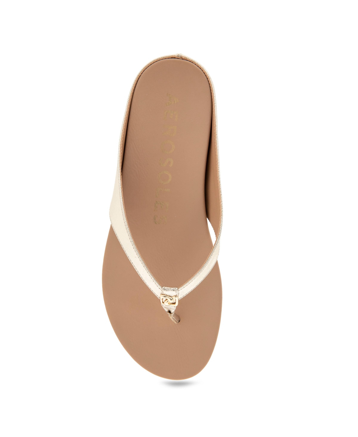 Shop Aerosoles Women's Fisher Round Toe Thong Sandals In Gold Metallic Textured Faux Leather