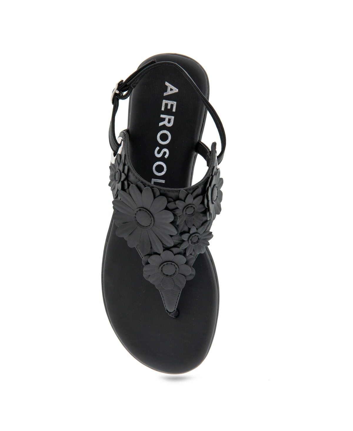 Shop Aerosoles Women's Connie Round Toe Flat Sandals In Black Faux Leather