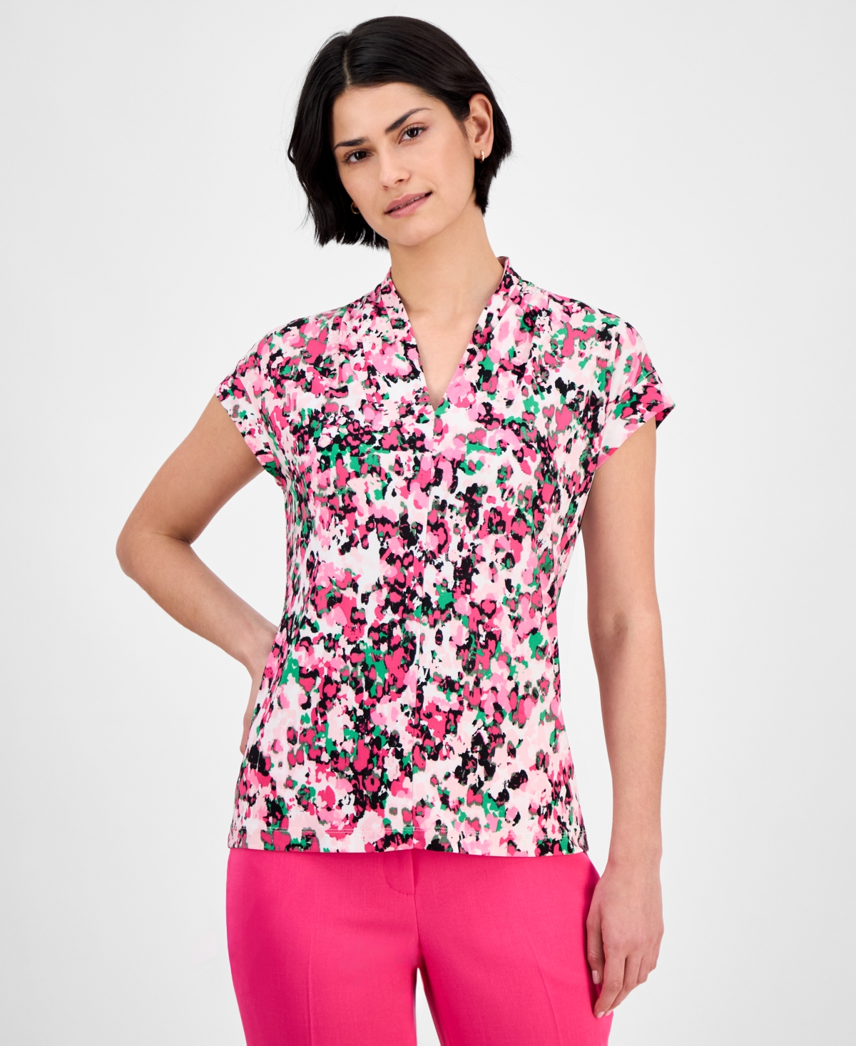 Floral-Print Top, Regular & Petite - Pink Perfection Multi