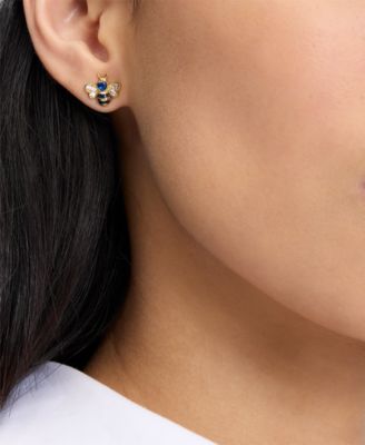 Gold-Tone Cubic Zirconia Bee Stud Earrings