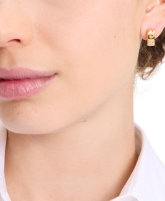 Small Pav&eacute; Chunky Huggie Hoop Earrings, 0.5"