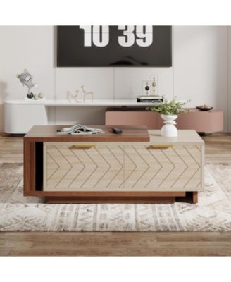 Extendable Coffee Table with 2 Storage Drawers, Dual-Tone Center Table with Sliding Tabletop