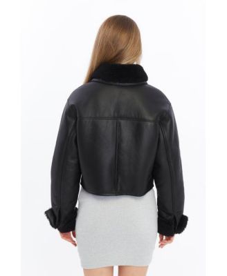 Women's Cropped Black Shearling Jacket