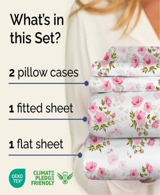 4 Piece Microfiber Floral Sheet Set - Queen