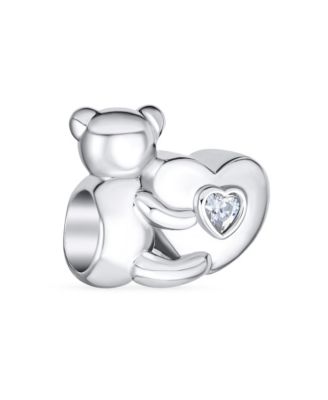 Valentine Heart Teddy Bear CZ Charm Bead Tween Daughter Sterling Silver Bracelet