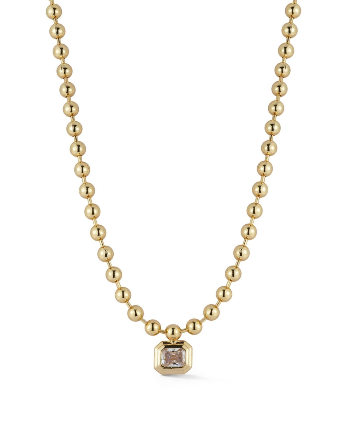 Gold Plated Emerald Cut Crystal Pendant Necklace - Gold