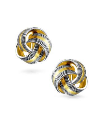 Twisted Cable Love Knot Clip-On Earrings Two-Tone Non-Pierced Black & Gold