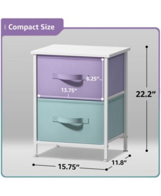 2 Pack Nightstand with 2 Drawers - Steel Frame, Wood Top & Easy Pull Fabric Bins