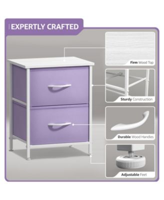 2 Pack Nightstand with 2 Drawers - Steel Frame, Wood Top & Easy Pull Fabric Bins