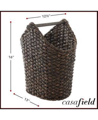 Toilet Paper Roll Holder Storage Basket with Wood Bar - Natural, Woven Water Hyacinth Wicker Bathroom Tissue Storage Organizer