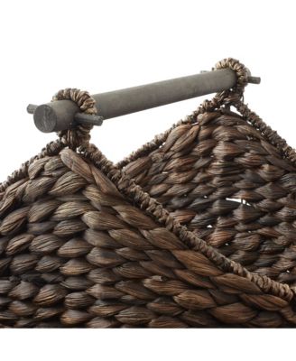 Toilet Paper Magazine Storage Basket with Roll Holder, Natural - Woven Water Hyacinth Wicker Bathroom Storage Bin