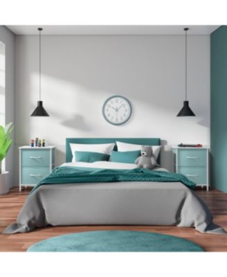 2 Pack Nightstand with 2 Drawers - Steel Frame, Wood Top & Easy Pull Fabric Bins