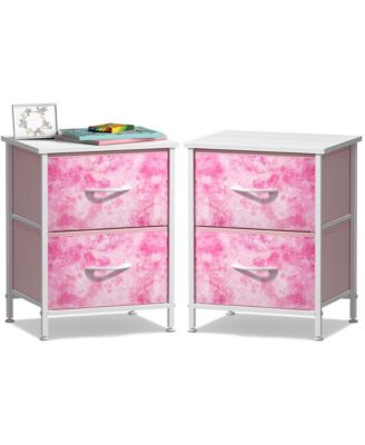 2 Pack Nightstand with 2 Drawers - Steel Frame, Wood Top & Easy Pull Fabric Bins