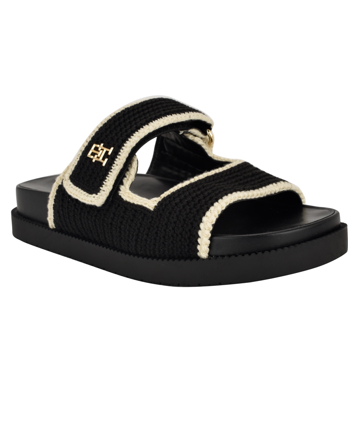 TOMMY HILFIGER WOMEN'S LANDYN CROCHET DOUBLE BAND FLAT SANDALS 