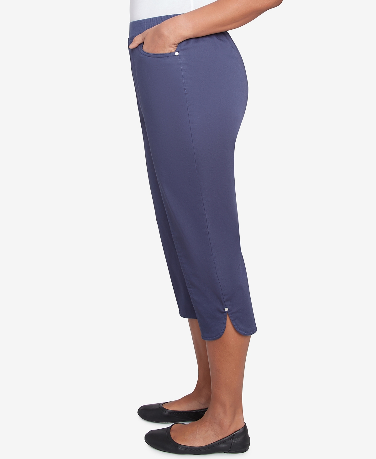 Alfred Dunner Plus Size Parrot Cay Novelty Cuff Tummy Control Capris Pants In Marine Blue