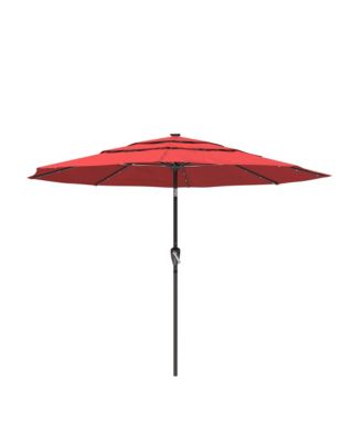 10 FT Patio Umbrella with Solar Lights 3-Tier Outdoor Table Umbrella Market Umbrella Pool Umbrella Outdoor Umbrellas for Patio, Red