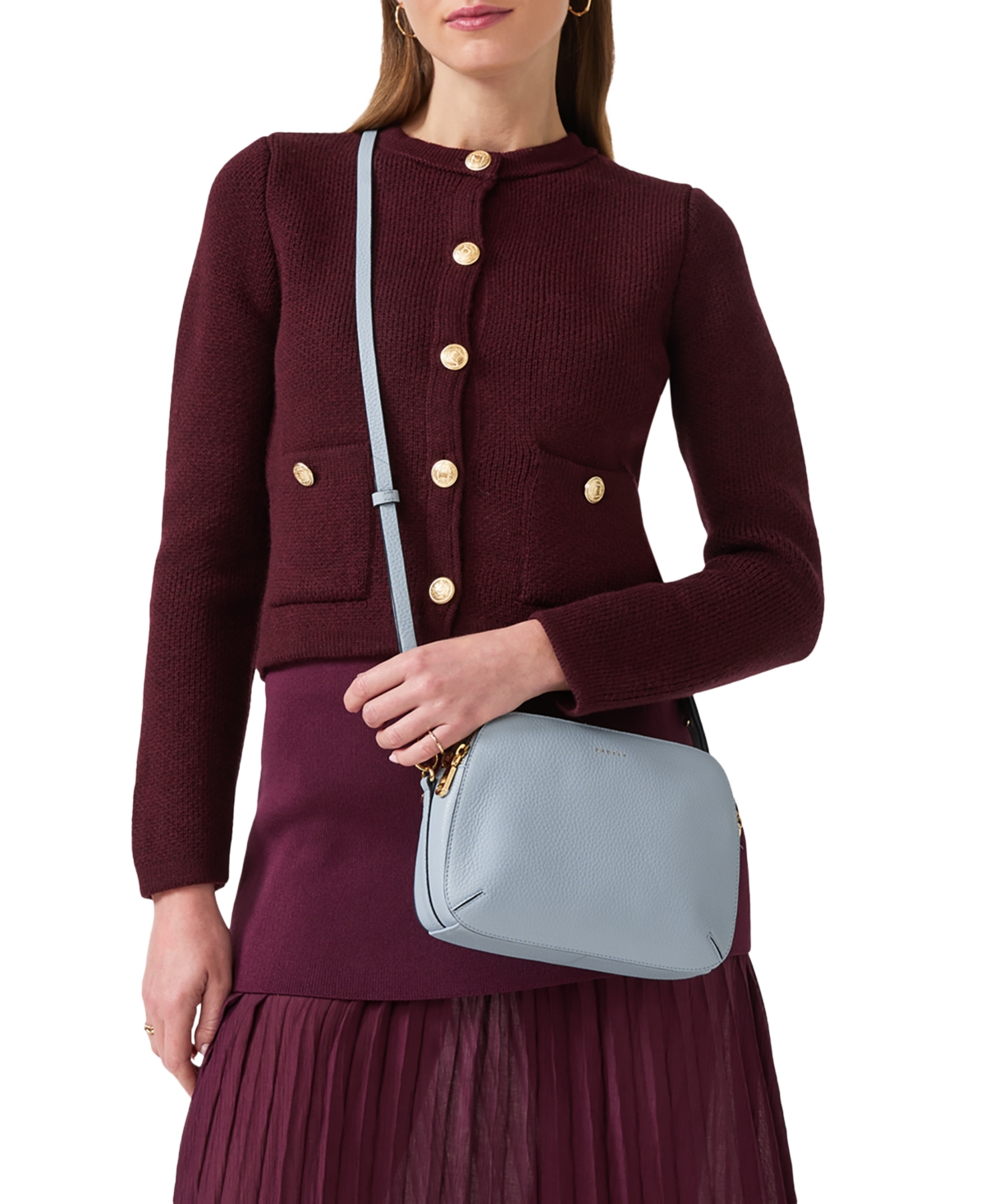 Dukes Place Medium Leather Ziptop Crossbody Bag - Smoke Blue