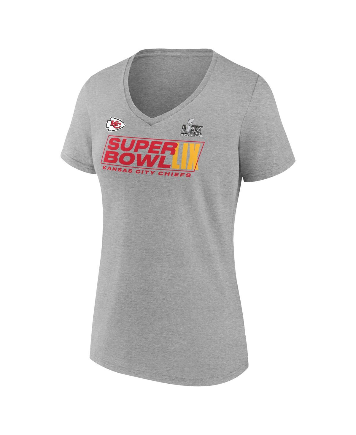 Fanatics Women's Heather Gray Kansas City Chiefs Super Bowl Lix Roster V-neck T-shirt In Heather Gray