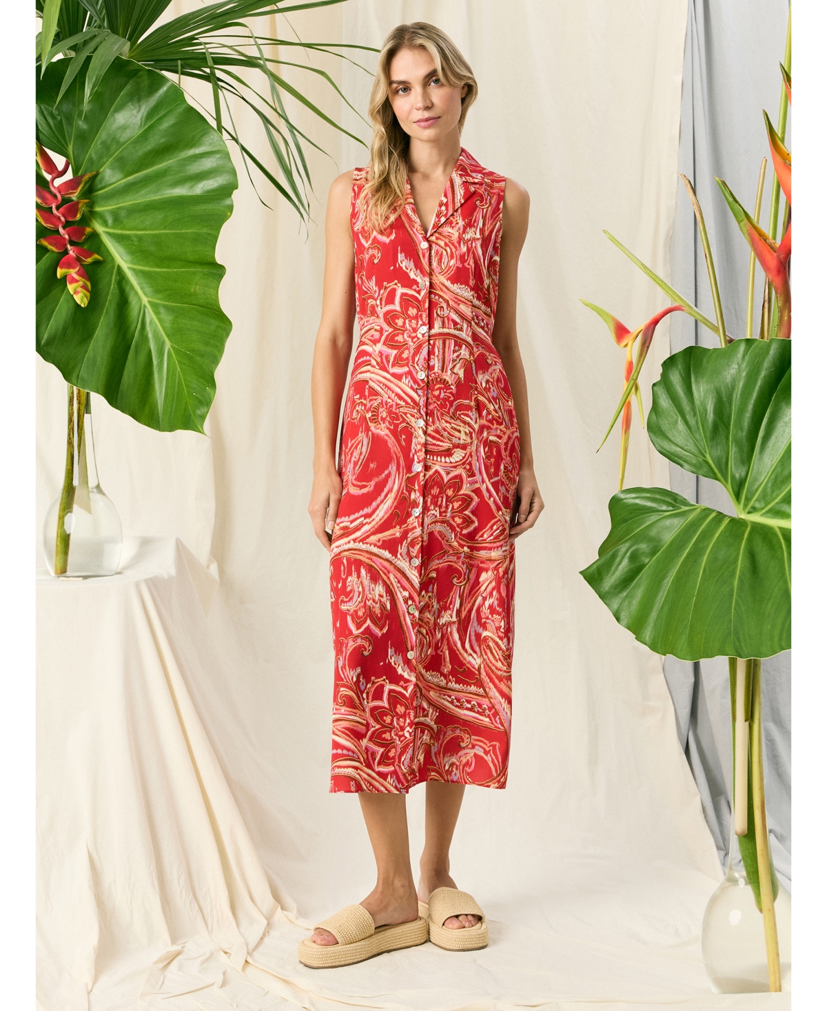 Shop The Good Journey Women's Printed Midi Dress In Red,pink