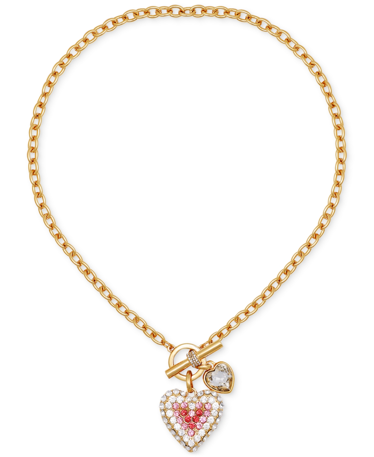 Crystal Heart Charms Toggle Necklace, 18" - Silver