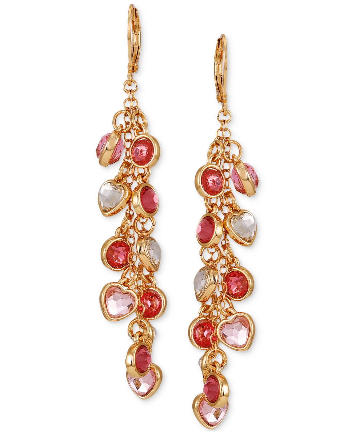 Gold-Tone Crystal Heart & Stone Linear Earrings - Gold