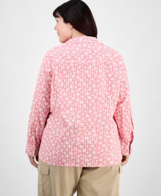 Plus Size Cotton Paisley-Print Utility Shirt