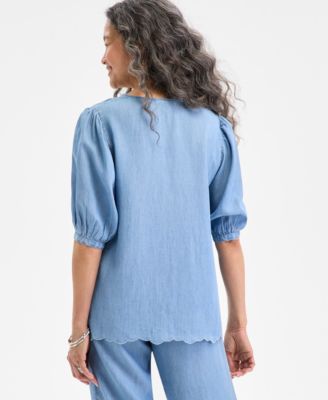 売れ筋商品|||スタイルアンドコー カットソー トップス レディース Women's Chambray Embroidered Elbow-Sleeve Top, Exclusively at Macy's Anna Wash Style & Co Women's Chambray Embroidered Elbow-Sleeve Top
