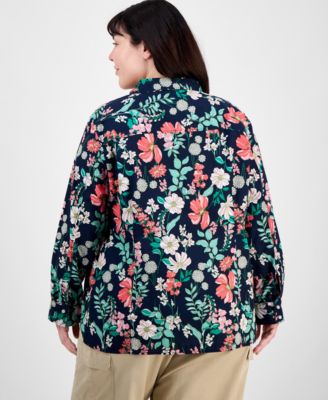 Plus Size Cotton Paisley-Print Utility Shirt