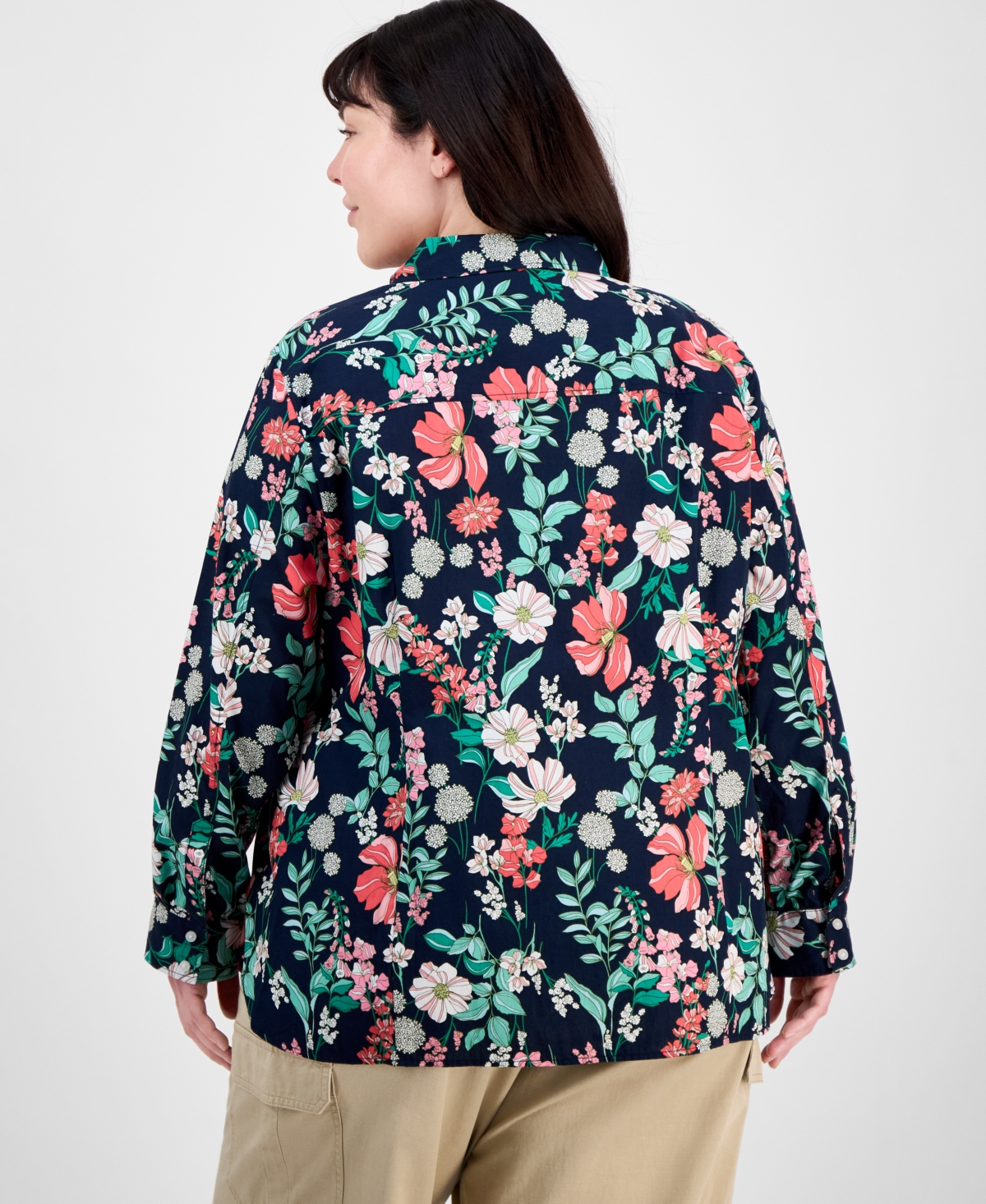 Tommy Hilfiger Plus Size Cotton Paisley-print Utility Shirt In Blue