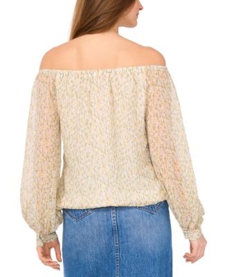 Women's Floral Off-The-Shoulder Long-Sleeve Tie-Front Blouse