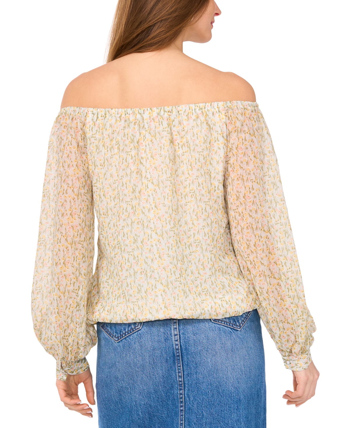 VINCE CAMUTO WOMEN'S FLORAL OFF-THE-SHOULDER LONG-SLEEVE TIE-FRONT BLOUSE 