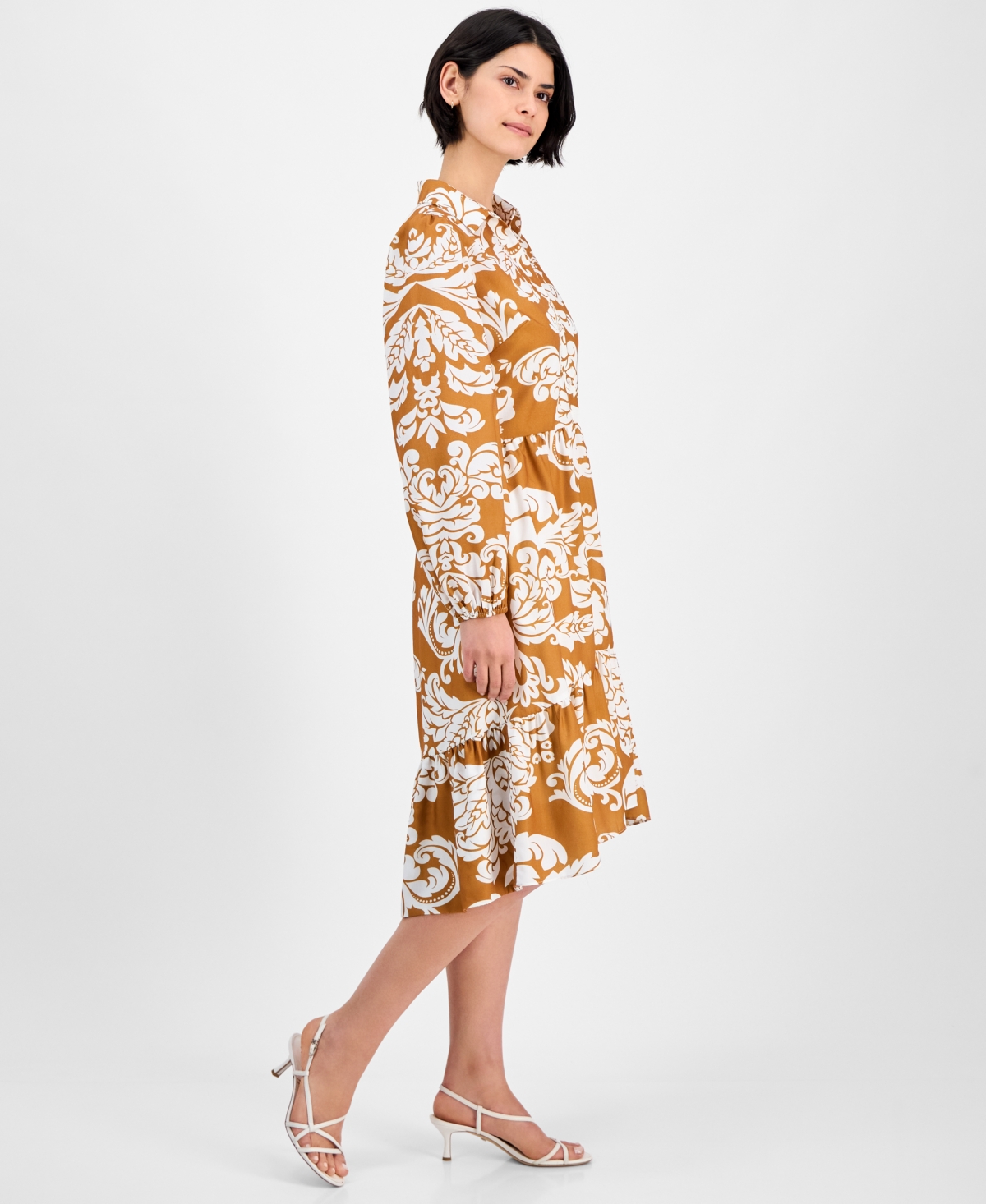 Julia Jordan Long Sleeve Shirtdress In Brown