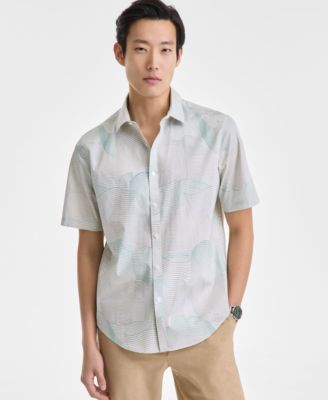 Alfani - Men's Frank Wave Motion Short Sleeve Printed Button-Front Shirt