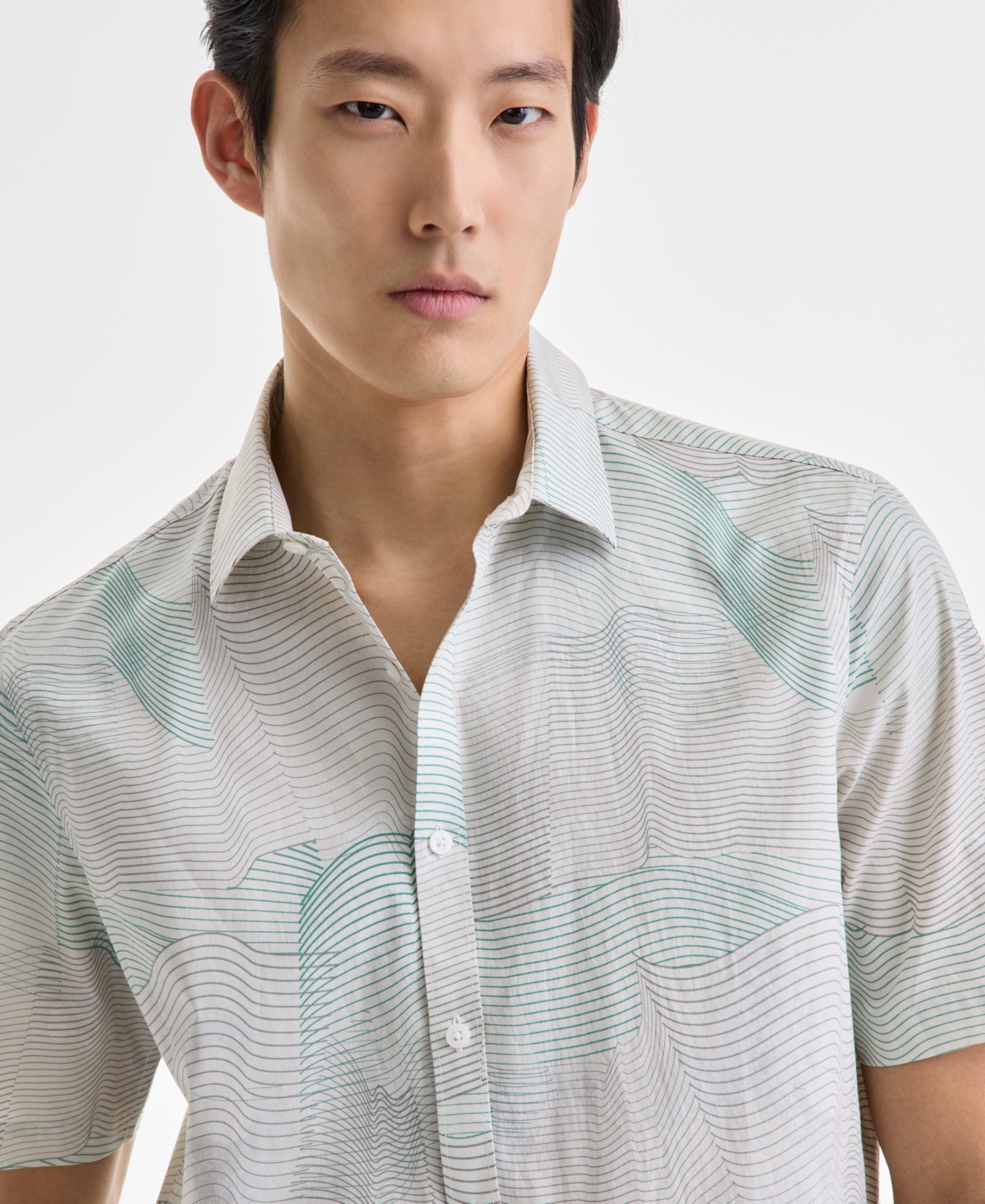 Men's Frank Wave Motion Short Sleeve Printed Button-Front Shirt, Exclusively at Macy's - Vintage White