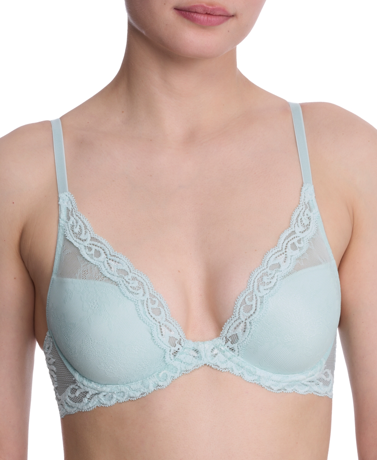 Natori Feathers Plunge T-shirt Basics Bra In Whipped Mint Lace,mint Glass