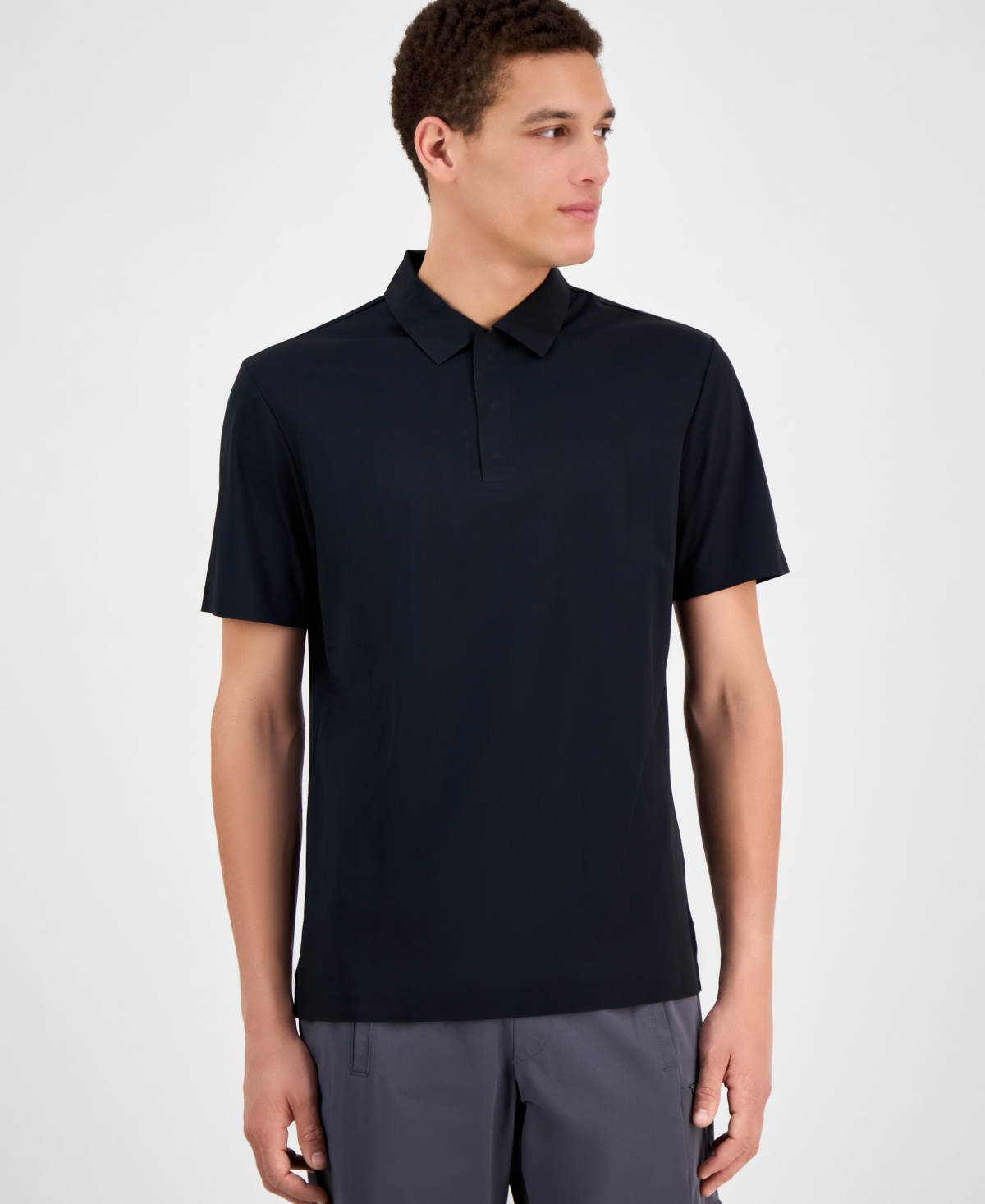 Alfani Men's Laser Cut Short Sleeve Performance Polo Shirt, Exclusively At Macy's In Black
