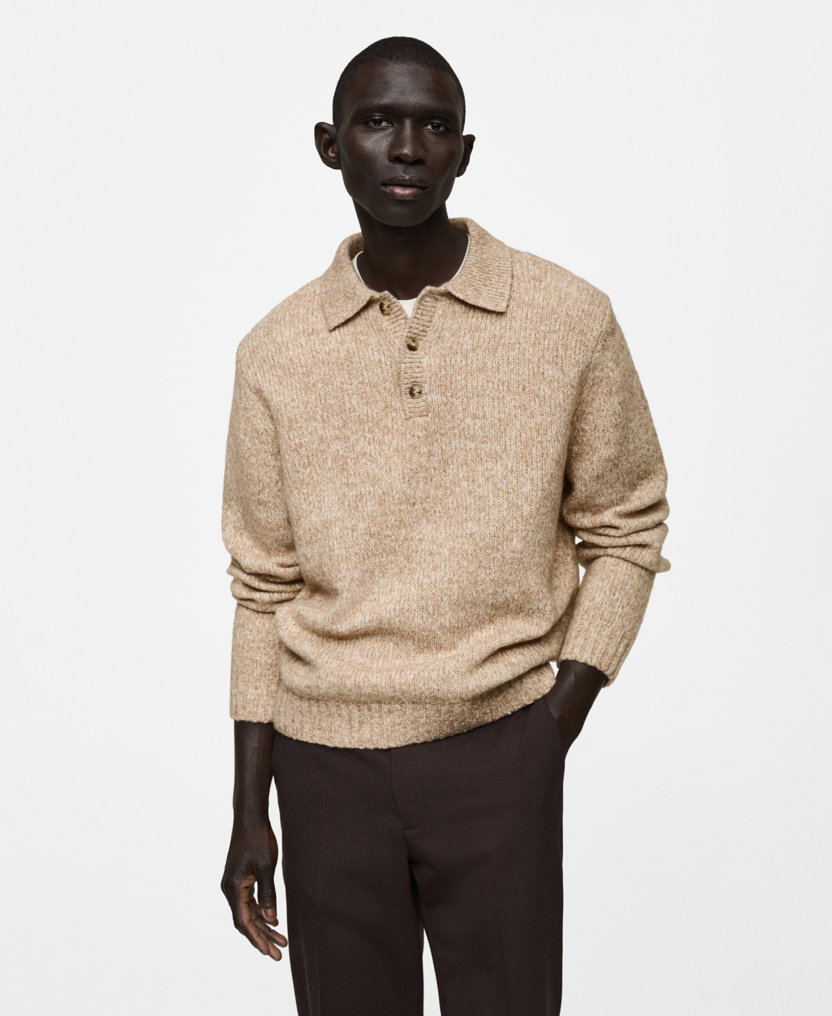 Mango Men's Slim-fit Knit Wool-blend Polo Sweater In Mink Gray